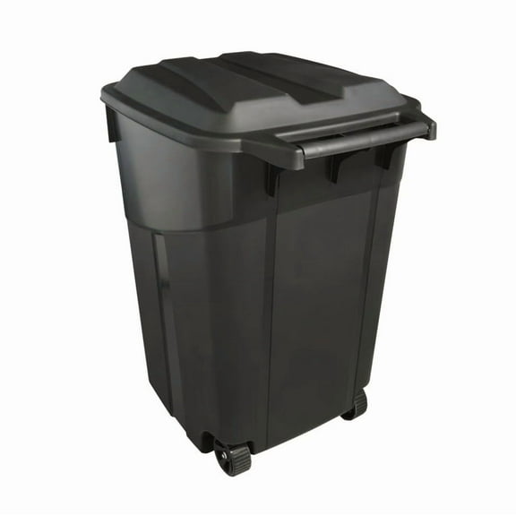 ZCXP Black 45 Gallon Heavy Duty Wheeled Plastic Garbage Can With Click Lock Attached Lid, Polypropylene Rectangular Trash Bin For Indoor Outdoor Garage Patio Use