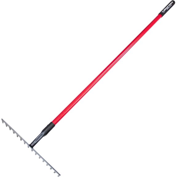 ZCXP Black 66 Inch Stone Rake Heavy Duty 16 Tine Garden Rake For Spreading Gravel Mulch Soil Leveling Fiberglass Handle Yard Tool