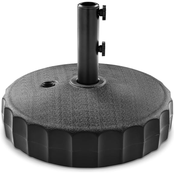 ZCXP Black Fluted Plastic Umbrella Base Stand Fillable With Water Sand 55LBS Weight Capacity Adjustable Knob For Outdoor Patio