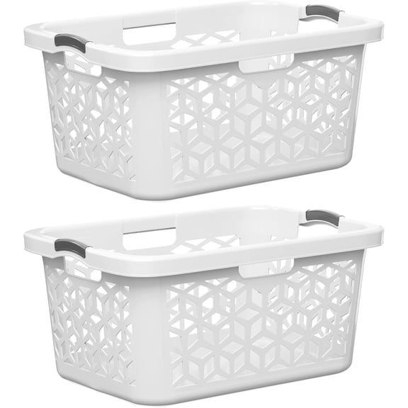 ZCXP White 2 Bushel 70.5L Plastic Laundry Basket Stackable Ventilated Hamper With Ergonomic Handles For Bathroom Bedroom