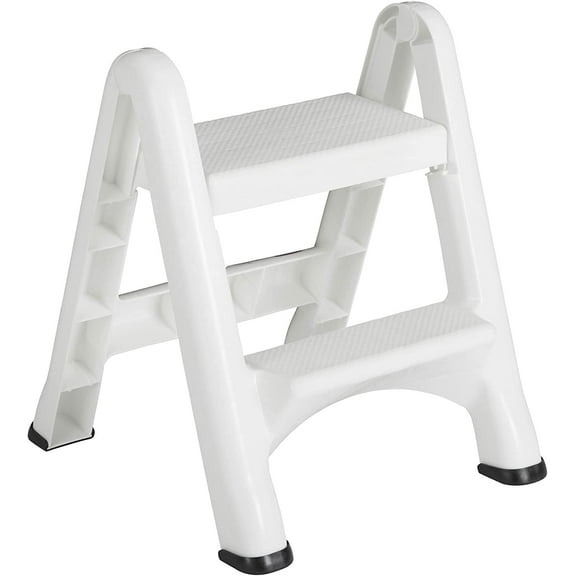 ZCXP White 2 Step Folding Stool 22.7 Inch Plastic Step Stool For Kitchen Bathroom Workshop 300 Lbs Capacity Lightweight Portable