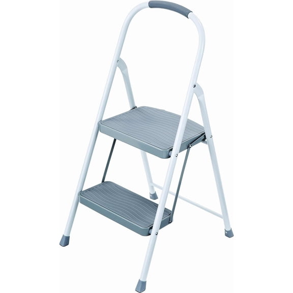 ZCXP White 2 Step Steel Stool Ladder 37.8 Inch High 225 Lbs Capacity With Hand Grip For Kitchen Office Bathroom