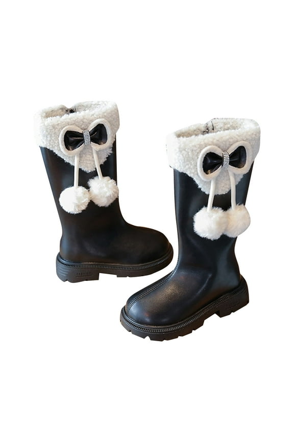 ZCheng Girls Boots Christmas Santa Claus Boots,Girls Halloween Black Boots Wide Calf with White Plush Foot Bells Buckle Strap Zip Up Casual Outdoor Booties,BK3