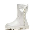 thumbnail image 1 of ZCheng Girls Boots Girls Leather Lace-Up Zipper Mid Calf Combat Riding Winter Boots With Bowknot And Pearl (Toddler/Little Kid/Big Kid),White, 1 of 8