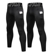 ZDCGT Compression Pants Men Running Tights Leggings with Pockets Athletic Workout Gym Pants 2 Pack Black,L