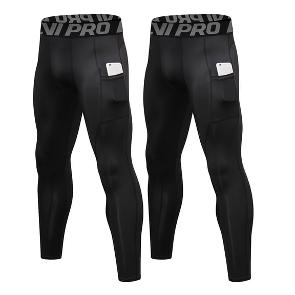 ZDCGT Compression Pants Men Running Tights Leggings with Pockets Athletic Workout Gym Pants 2 Pack Black,S