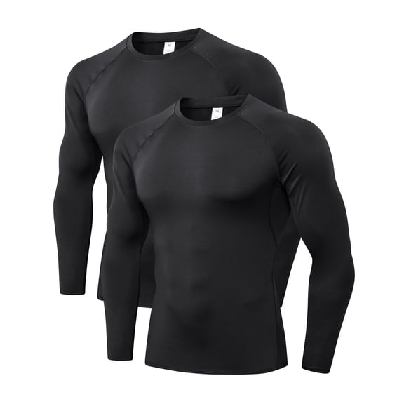 ZDCGT Men Long Sleeve Compression Shirts Cool Dry Athletic Undershirt Workout Tops Base Layer for Running 2 PackBlack,M