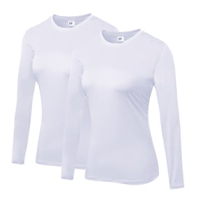 ZDCGT Women's Long Sleeve Compression Shirts Athletic Running Dry Fit Tops 2 Pack White,M