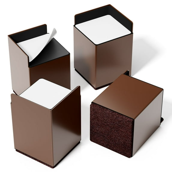 ZDDLOINP 4 Inch Bed Risers,Furniture Risers Heavy Duty Square,Width 3.1"-Height 2",Supports 6000 lbs - Protect Hardwood Floors from Scratches (4 Pack, Brown)