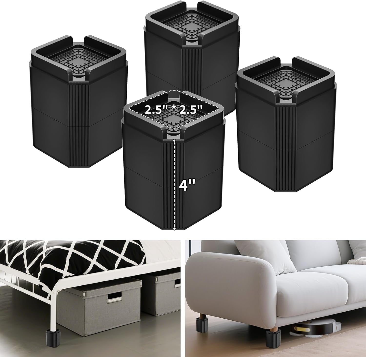 Furniture Riser Stackable ZDDLOINP, Bed Risers, 4 inch, Heavy Duty Stackable Furniture Risers ...