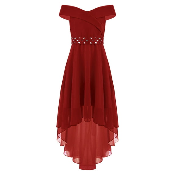 ZDHOOR Girls Juniors Off-the-Shoulder Proms Party Gown Sleeveless Wedding Birthday Party Dress,Sizes 6-16 Burgundy 12