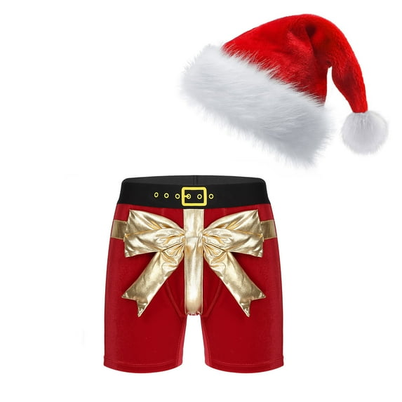 ZDHOOR Mens Santa Claus Costume Christmas Flannel Boxer Shorts G Red XXL