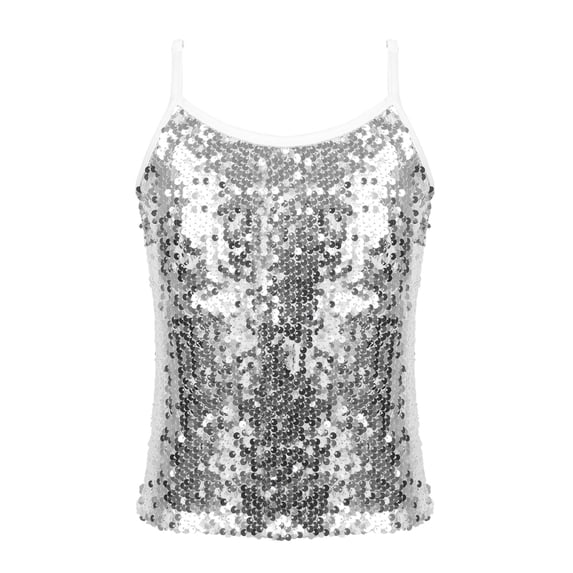 ZDHoor Big Girls Dance Tops Sequins Dancing Camisole Stage Performance Costume White-B 16
