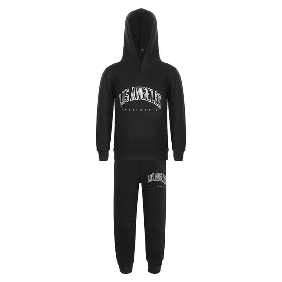 ZDHoor Boys Girls 2 Pieces Tracksuit Sweatsuit Hooded Pullover Sweatshirt with Sweatpants Jogger Set Black 12-13