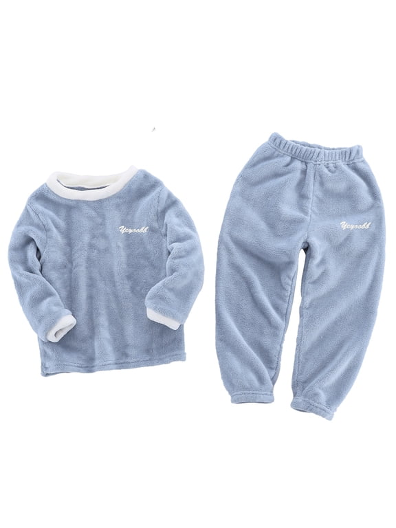 Boys Girls' Winter Warm 2Piece Sleepwear Flannel Fleece Pajama Set Fleece Tops Pants Outfits 3-12 Blue 4-5