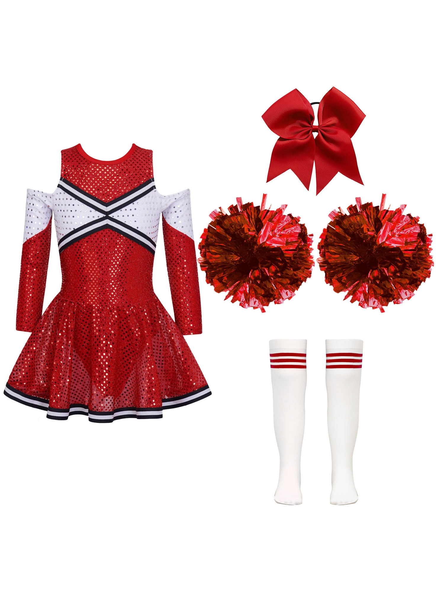 ZDHoor Cheerleader Costume for Kids Girls Sequin Cheerleading Uniform