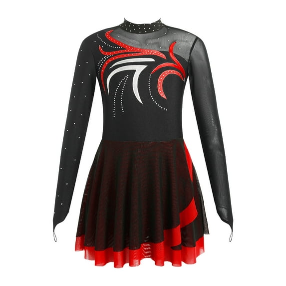 ZDHoor Girl's Shiny Ballet Dance Dress Figure Ice Skating Costume Gymnastics Tutu Skirted Leotard Red 14