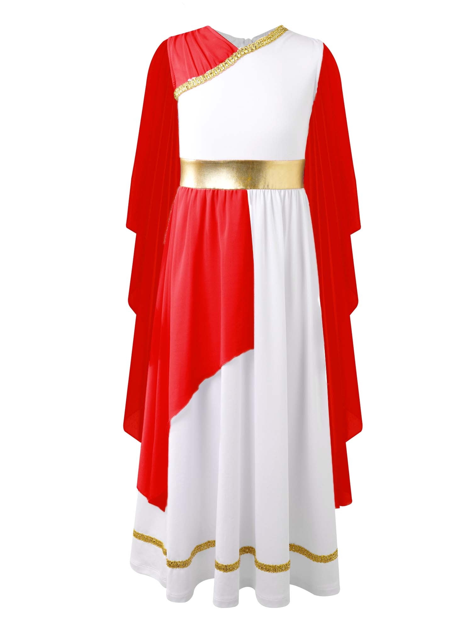 UQJE Kids Greek Toga Costume Set – Roman Goddess Halloween Outfit With Headdress & Armbands - View #10