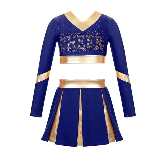 ZDHoor Girls Cheerleading Costume Dance Outfits Skirt Set Fancy Dress for Halloween Party Birthday Navy Blue 10