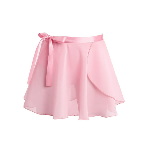 ZDHoor Girls Chiffon Pull On Ballet Dance Skirt Sheer Wrap Skirt Ballerina Dancewear,Sizes 2-16 Pink-A 8-12