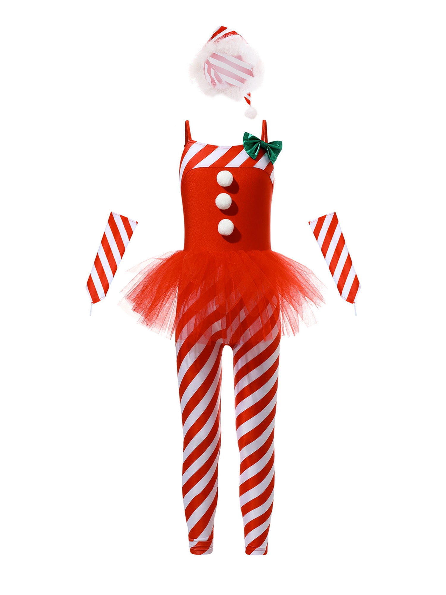 ZDHoor Girls Christmas Candy Cane Striped Dance Unitard Jumpsuit Stage
