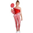 thumbnail image 1 of ZDHoor Girls Christmas Candy Cane Striped Sequins Dance Unitard Jumpsuit Stage Performance Costume Red 6, 1 of 7