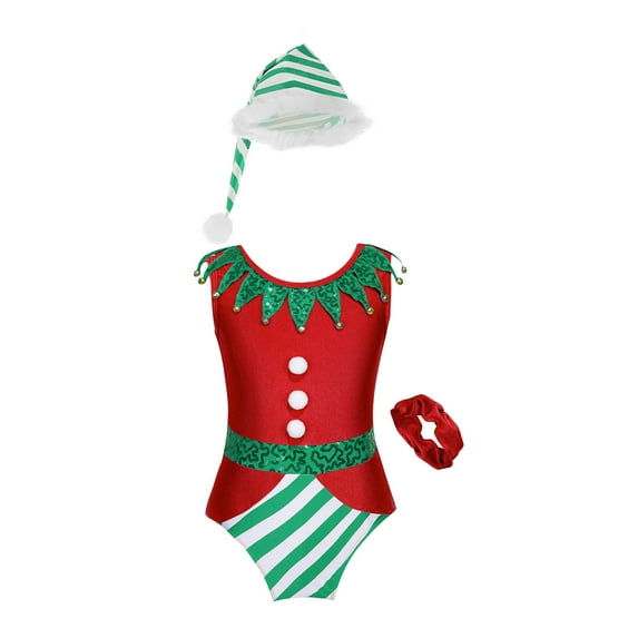 ZDHoor Girls Christmas Elf Costumes Gymnastics Leotard Ballet Dance Costumes One Piece Dance Outfits Red-A 6