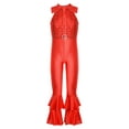 thumbnail image 1 of ZDHoor Girls Full Body Tank Unitard Shiny Sequins Dance Leotard with Ruffles Hem,Sizes 6-14 Red 8, 1 of 7