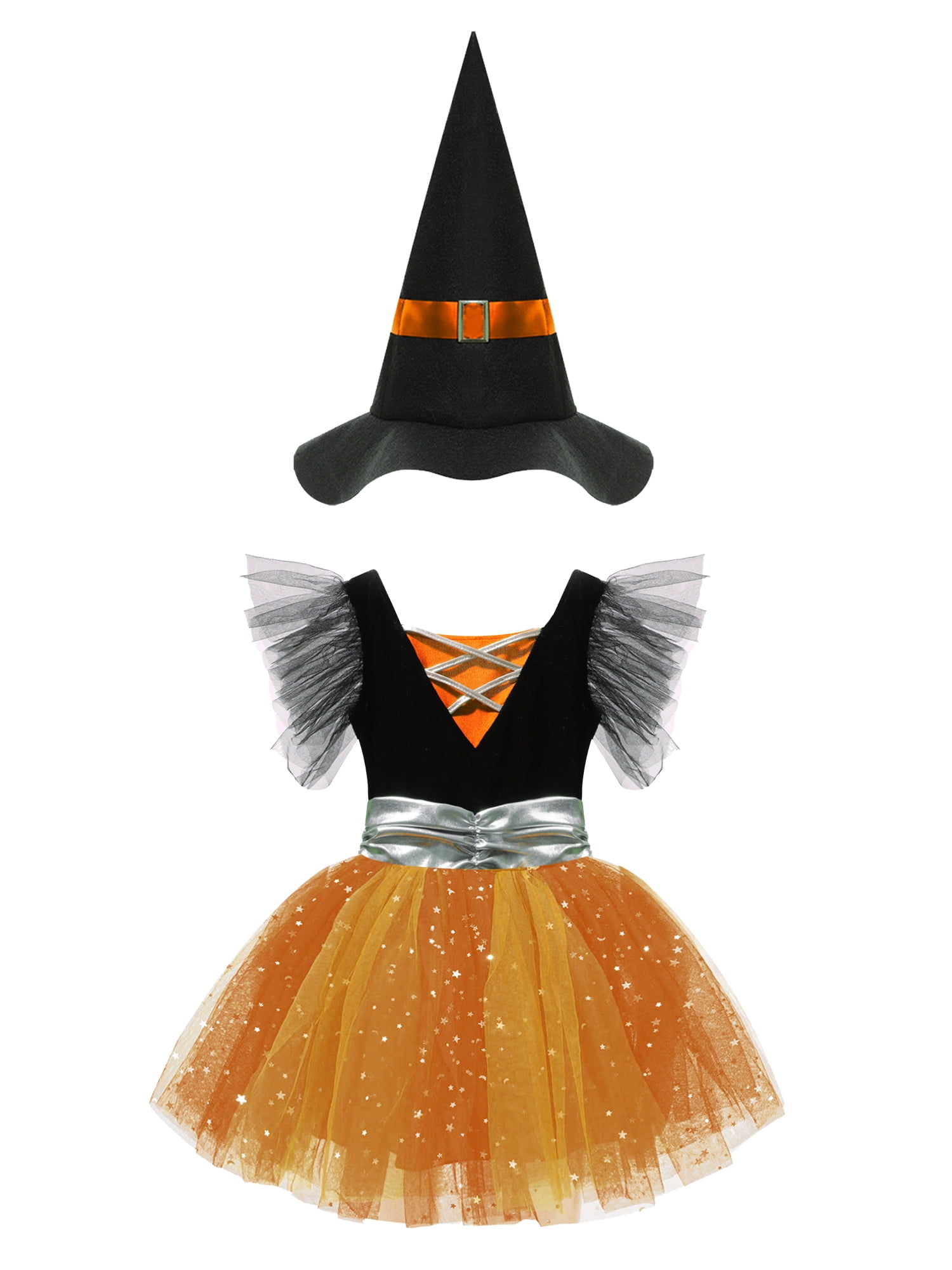 ZDHoor Girls Light Up Halloween Witch Costumes for Kids Cosplay Fancy Tutu Dress Set Theme Party