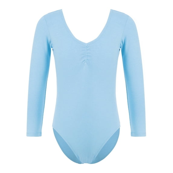 ZDHoor Girls Long Sleeve Leotard Kids Bodysuit for Dance Gymnastics Costume 3-14 Years Blue 13-14