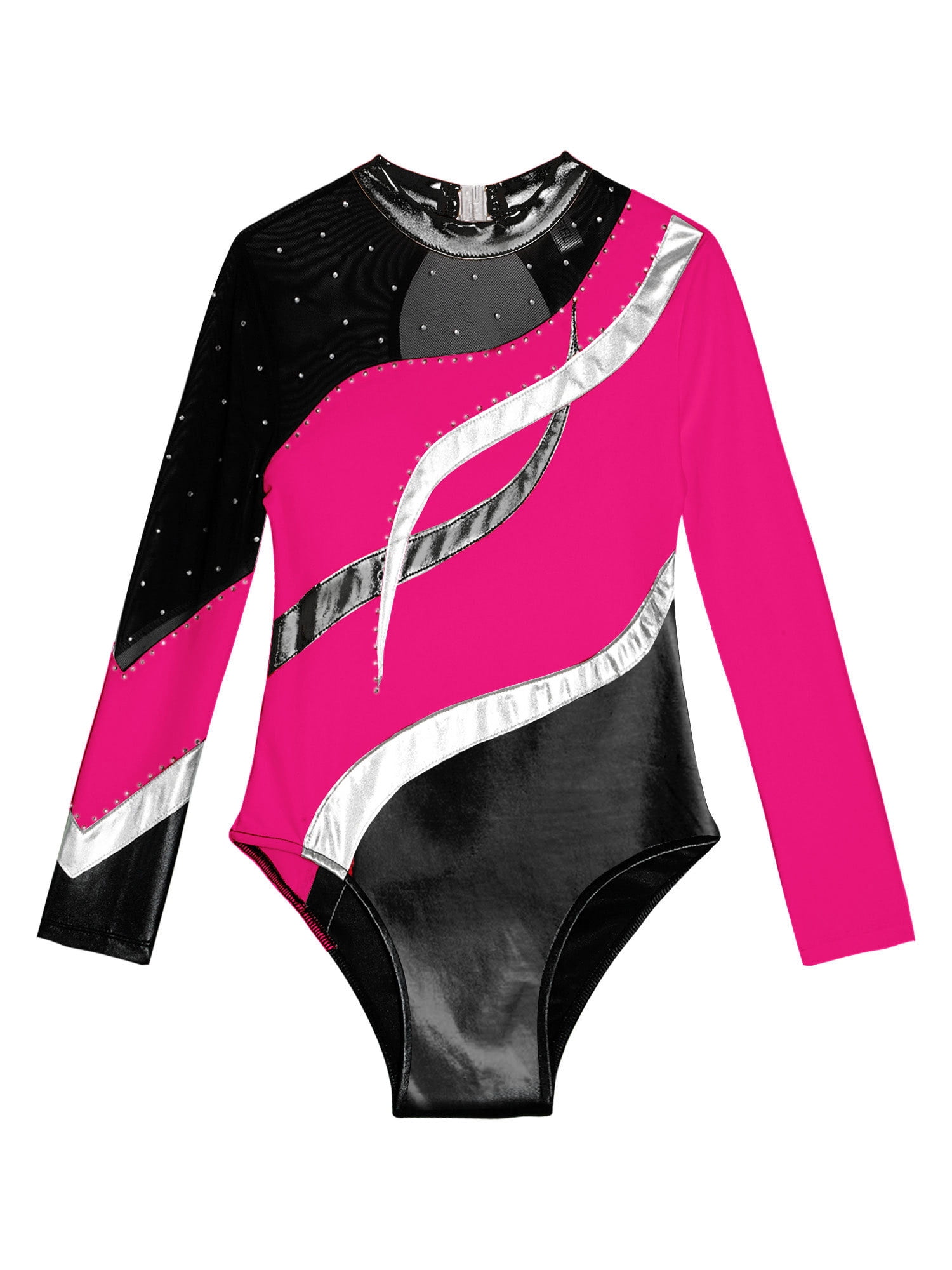 ZDHoor Girls Long Sleeve Shiny Patchwork Athletic Dance Gymnastic ...