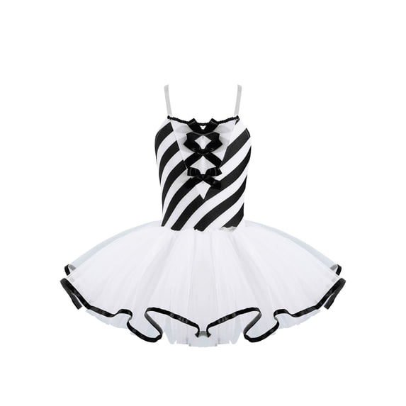ZDHoor Girls Miss Santa Christmas Candy Cane Costume Sequins Ballet Leotard Tutu Dress Dance Costume Black 10