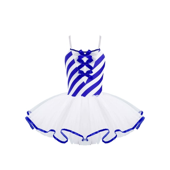 ZDHoor Girls Miss Santa Christmas Candy Cane Costume Sequins Ballet Leotard Tutu Dress Dance Costume Blue 14
