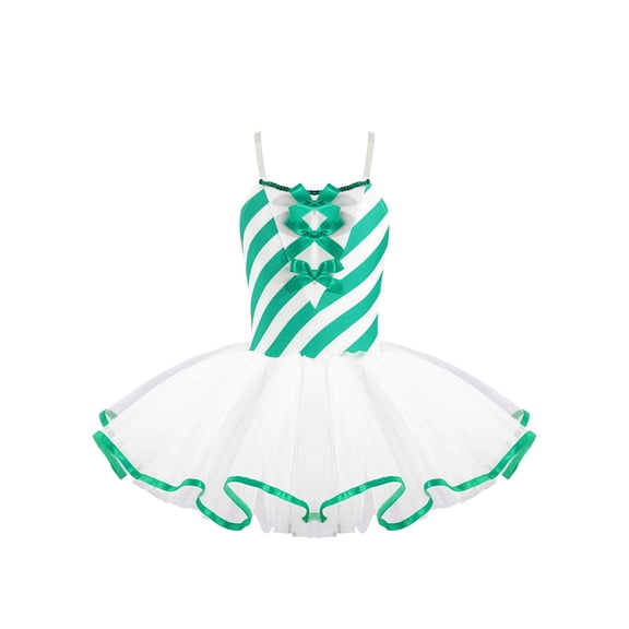 ZDHoor Girls Miss Santa Christmas Candy Cane Costume Sequins Ballet Leotard Tutu Dress Dance Costume Green 6