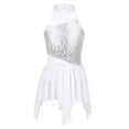thumbnail image 1 of ZDHoor Girls Sequined Asymmetric Leotard Dress Lyrical Modern Contemporary Ballroom Dance Costumes White 8, 1 of 7