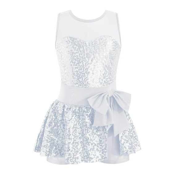 ZDHoor Girls Sequins Camisole Lyrical Ballet Dance Dress Jazz Modern Contemporary Dance Costume White 8