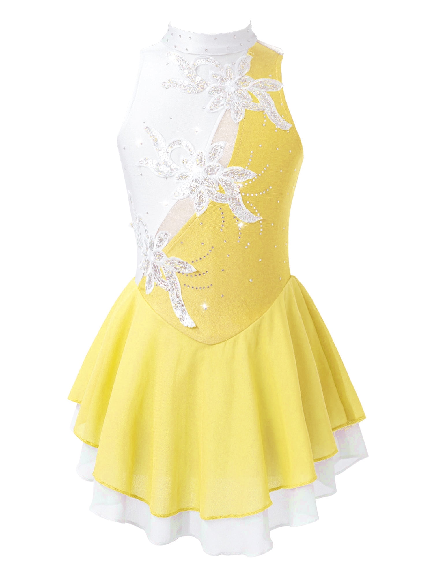 ZDHoor Girls Sequins Floral Figure Ice Skating Dress Gymnastics Leotard