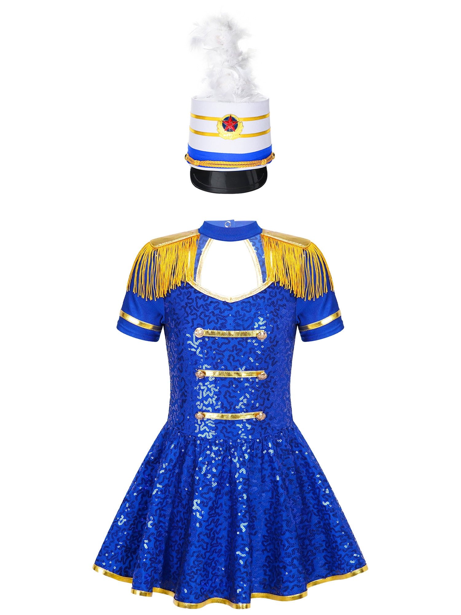 ZDHoor Girls Sequins Majorette Costume Mock Tassel Cap A Line Uniform Dress  Royal Ringmaster Dress-up Red-A 8 - Walmart.com