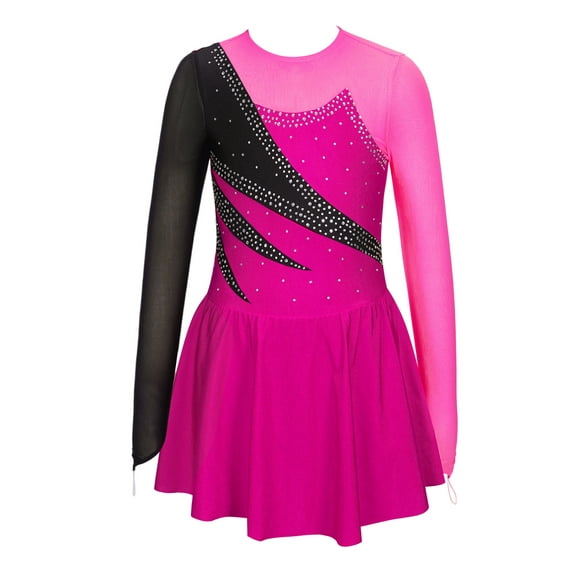 ZDHoor Girls Shiny Glitters Figure Ice Skating Tutu Dance Dress Mesh Sleeves Leotard Dancewear Light Purple 12
