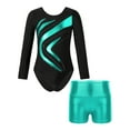 thumbnail image 1 of ZDHoor Girls Shiny Rhinestones Long Sleeve Gymnastics Leotard Athletic Biketard Jumpsuit with Shorts Blue Green 12, 1 of 6