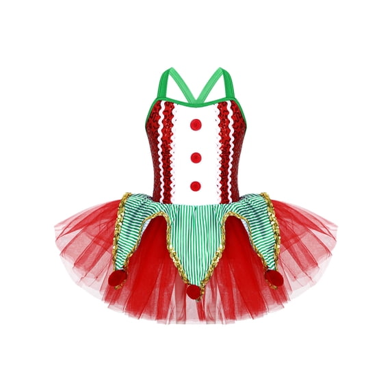 ZDHoor Girls Sleeveless Sequins Tutu Christmas Santa's Elf Costume Gymnastics Leotard Dance Costumes Green 6