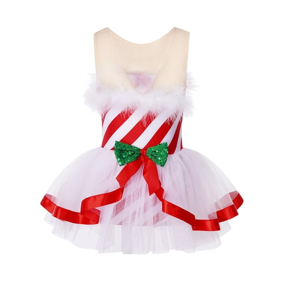 ZDHoor Girls Sleeveless Sequins Tutu Christmas Santa's Elf Costume Gymnastics Leotard Dance Costumes Red-A 10