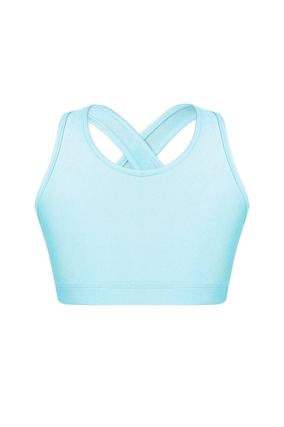 Girls Sports Ballet Dance Active Crop Tops Spaghetti Shoulder Straps CrissCross Back Tank Tops Light Blue-A 4