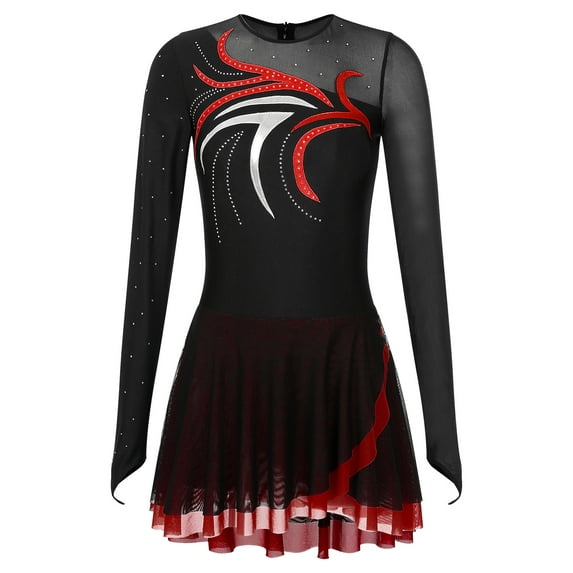 ZDHoor Ice Figure Skating Dress Women Skate Competition Custume Performance Ballet Lyrical Dance Dress Red M