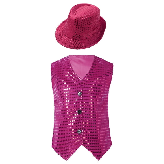 ZDHoor Kids Boys Juniors Sequins Sleeveless Jazz Hip Hop Dance Vest Tops Dancewear Rose 18-24 Months