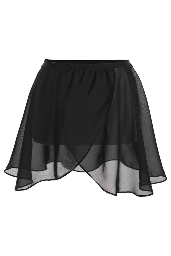 Kids Girls Ballet Dance Skirt Skating Over Scarf Chiffon Wrap Skirt Gymnastic Tutu Dress Ballerina Dancewear Black 6-10