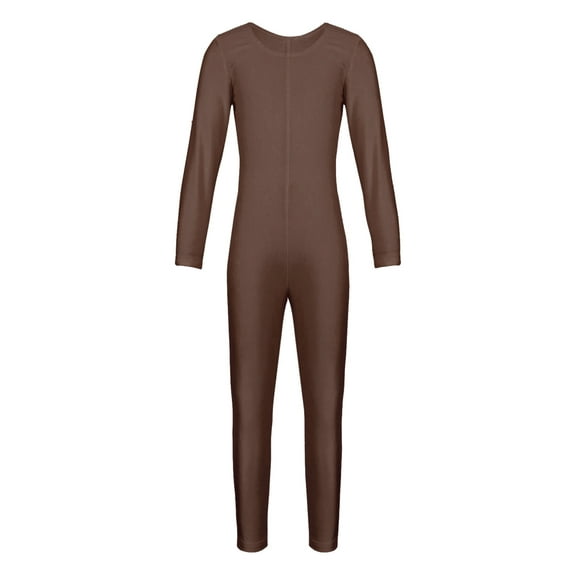 ZDHoor Kids Girls Crew Neck Long Sleeves Gymnastics Dance Jumpsuit Yoga Suit Brown 8-10