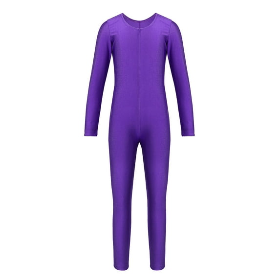 ZDHoor Kids Girls Crew Neck Long Sleeves Gymnastics Dance Jumpsuit Yoga Suit Purple M
