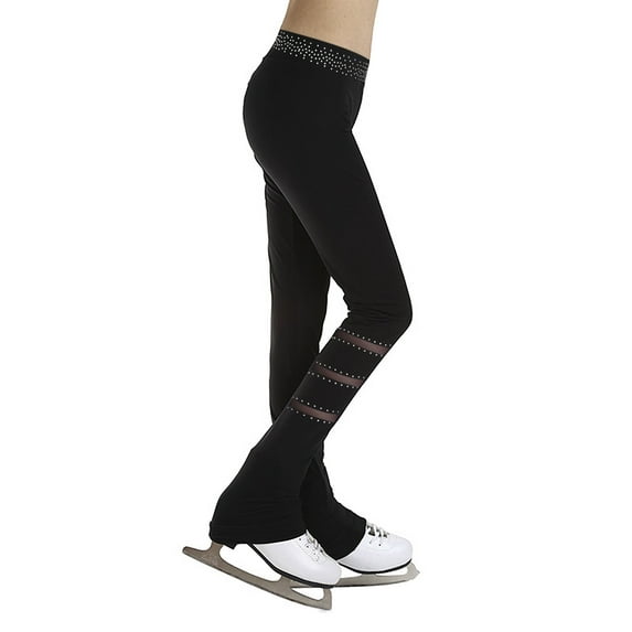 ZDHoor Kids Girls Figure Skating Pants Side Rhinestones Ice Skating Practice Leggings Black-A 14