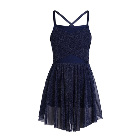 ZDHoor Kids Girls Glittery Lyrical Ballet Dance Dress Gymnastic Latin Performance Dress Navy Blue 12
